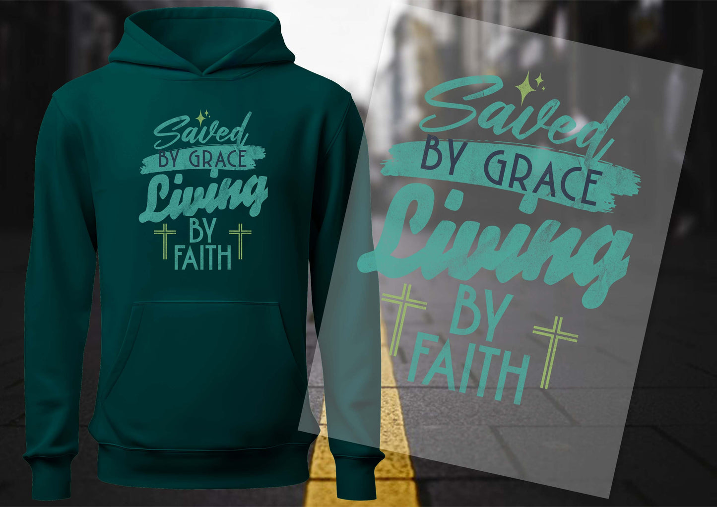 Saved By Grace Living By Faith  DTF Transfers, Ready To Transfer, DTF Prints,