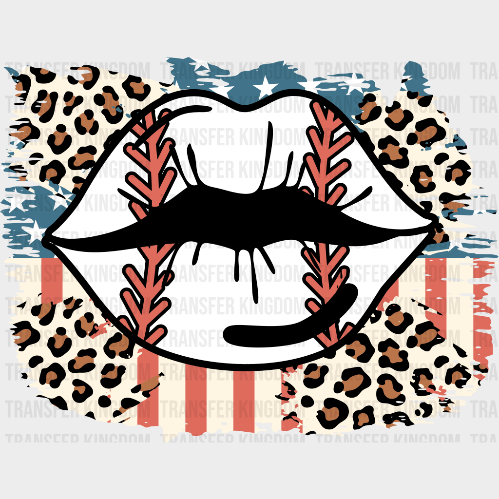 Baseball Lips USA Flag Design - Baseball DTF Heat Transfer