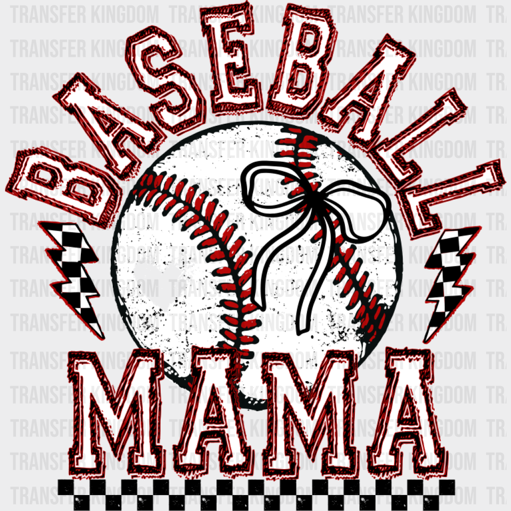 Baseball Mama Checkered Lightning Bolts - Baseball DTF Transfer