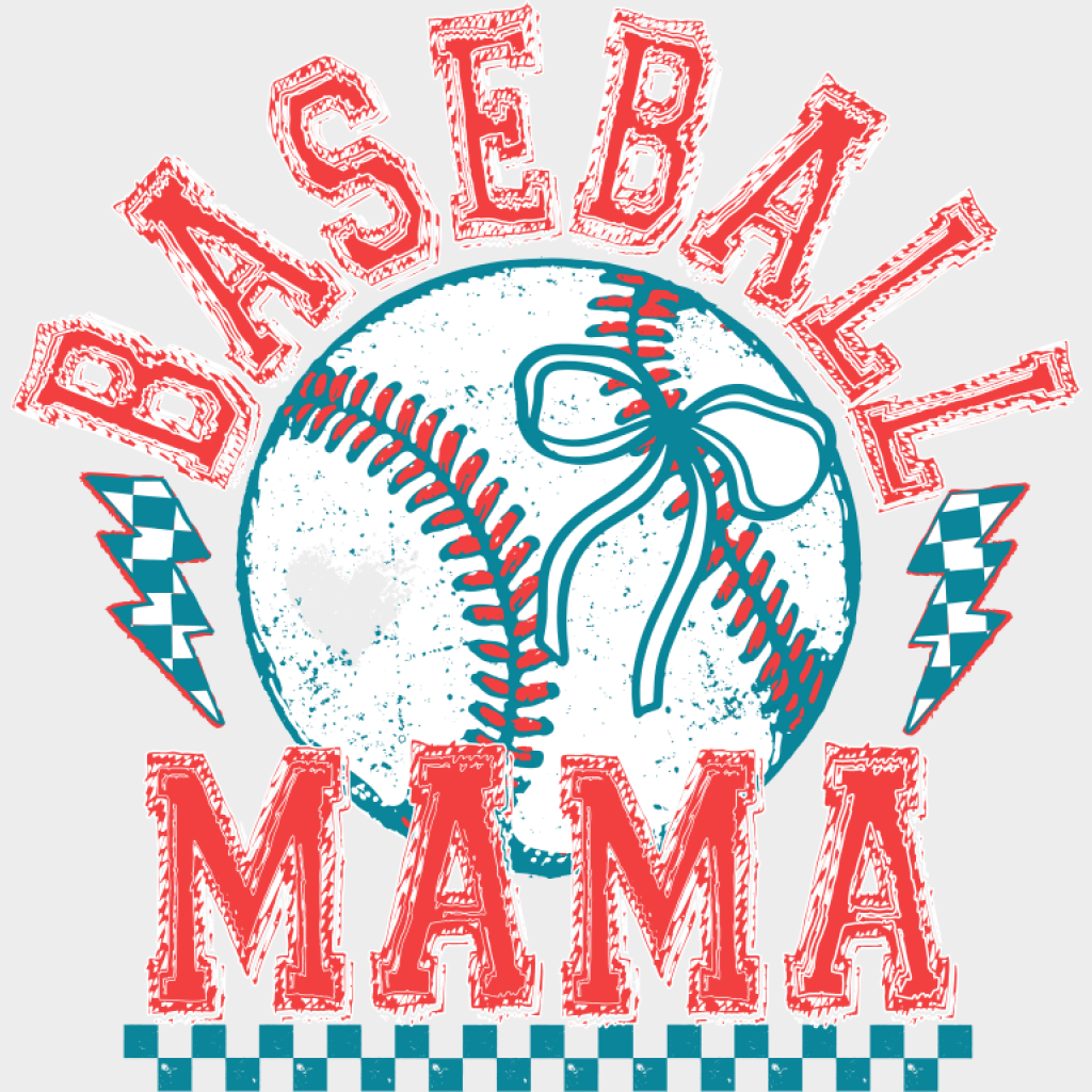 Baseball Mama Checkered Lightning Bolts - Baseball DTF Transfer