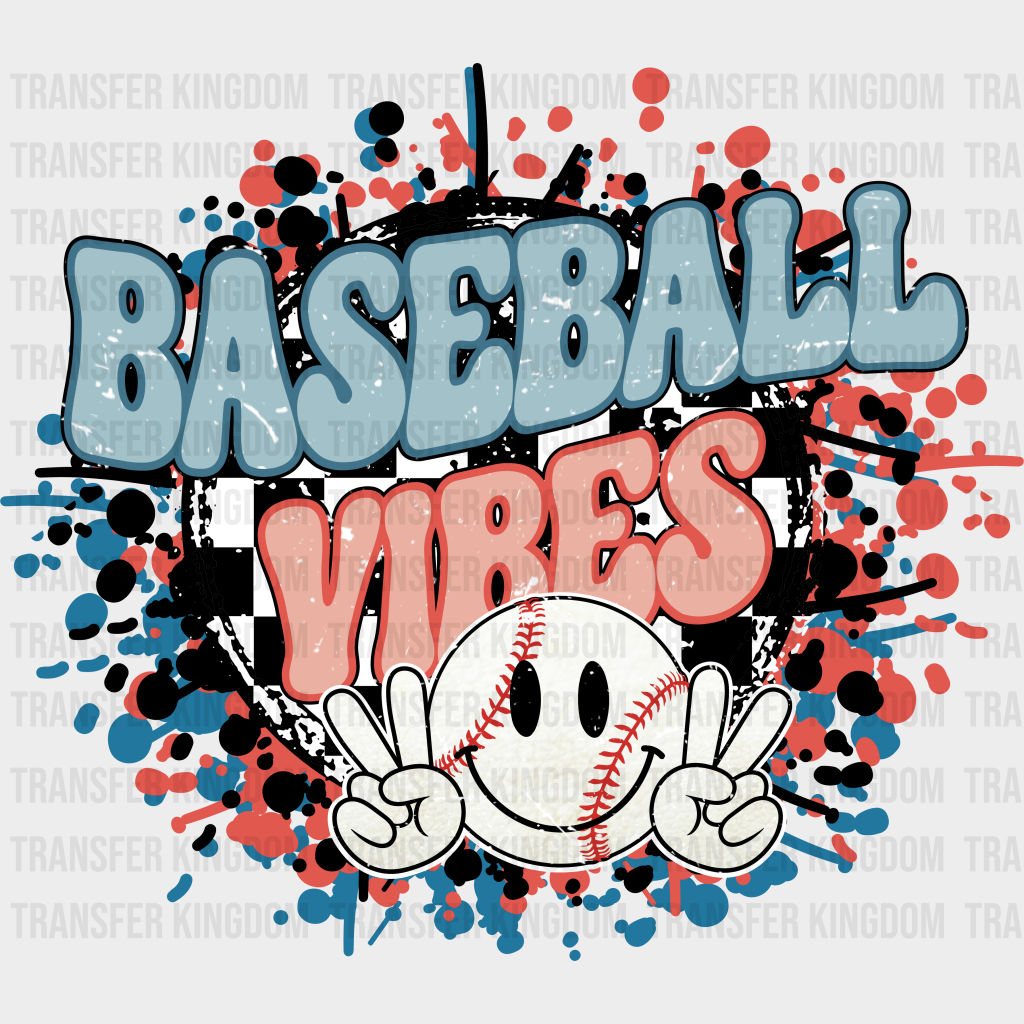 Baseball Vibes Smiley Design - Baseball DTF Heat Transfer