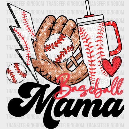 Lightning Glove And Cup Baseball Mama - Baseball DTF Heat Transfer