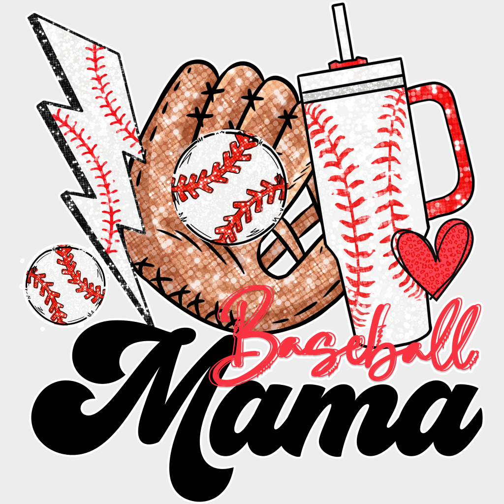 Lightning Glove And Cup Baseball Mama - Baseball DTF Heat Transfer